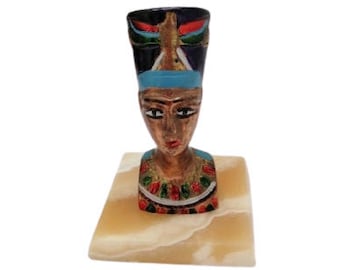 Vintage Metal Egyptian Pharaoh Head On An Onyx Mount Figurine Bust Decorative Figure Shelf Display Stand Egyptian Decor Replica  / Chez Rai