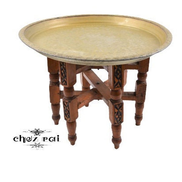 Table Basse Vintage Thé Basse De Style Marocain Grand Plateau En Laiton Table Pliante Support De Service Gravé Idée Cadeau Déco Salon / Chez Rai