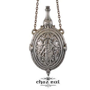 Vintage Art Nouveau Style Beautiful Ornate Hanging Chain Decorative Metal Pewter Object Romance Different Unsual Thurible Symbol / Chez Rai