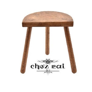 Vintage French 13&quot; Wooden Plain D Tapered Three Legged Stool Plant Stand Tabouret Wood Display Farmhouse Cottage Milking Gift / Chez Rai