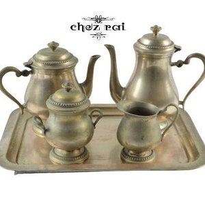 Vintage French Found Heavy Five piece Tea Coffee Set Silver Plated Beautiful Collectible Gift Idea For Her Cabinet Display / Chez Rai