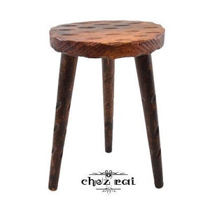 Vintage Wooden Tabouret Stool Three Legged Plant Stand Milking Seat Chair Farmhouse Rustic Barn Cottage Hallway Entryway Stand / Chez Rai
