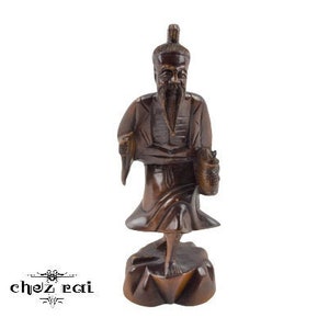 Vintage Holz asiatischen chinesischen orientalischen Mann Statue Figur bärtigen Mann Regal Display Asien Liebhaber Geschenk Idee Holz Dekor / Chez Rai