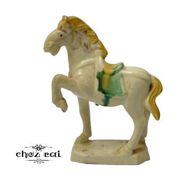 vintage Horse Ceramic Chinese Tang Horse Figurine Statue Glazed Tang Dynasty Style Horse Figure Statue Shelf Gift Idea / Chez Rai