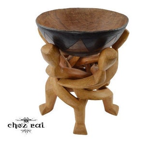 Vintage African Large Carved Wood Figurines Foldable Stand Bowl African Tribal Boho Decor Vintage Wooden Fruit Basket Kitchen / Chez Rai 4.9 (600)