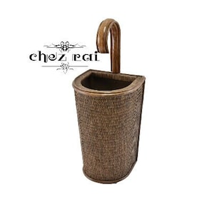 Vintage French Umbrella Stand Rattan Porte Parapluie Vintage En Rotin Art Vannerie Entryway Walking Stick Holder Gift Makers Mark / Chez Rai
