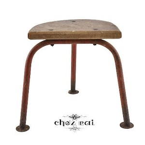 Vintage Metallgestell D Hartholz Top Gelöste StahlRohrrahmen Hocker Tabouret Sitzbank Display Industrial Style Geschenk Igea / Chez Rai