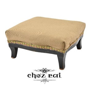 Vintage Low Footstool Footrest Tabouret Repose Pieds Bois Fabric Farmhouse Living Room Foot Stool Resting Room Display / Chez Rai