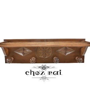 Vintage Beautiful Wooden Coat Hat Rack Hanging Wall Hanging Hat Shelf Holder Organizer Decorative Four Clothes Hook Makers Mark  / Chez Rai