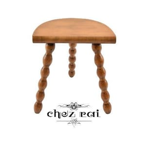Vintage French 13&quot; Small Wooden Bobbin Three Legged D Stool Plant Stand Farmhouse Cottage Display Milking French Vintage Gift / Chez Rai