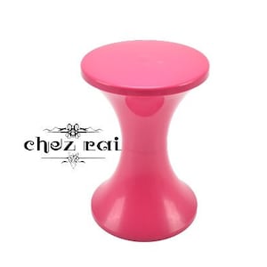 Vintage French Tam Tam Tabouret Stool Storage Plastic Pink Seat Chair Cottage Barn Space Saving Room Colorful circa 1970's-80's / Chez Rai