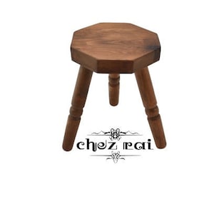 Vintage 13&quot; Small Wooden Octagonal Tapered Legged Stool Plant Stand Farmhouse Cottage Room Display Wood Tabouret Gift Idea Milking / ChezRai