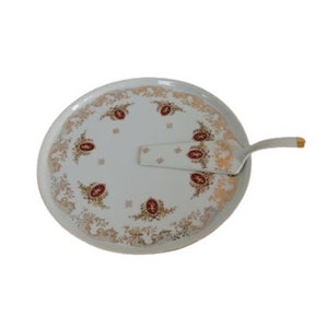Vintage French Cake Plate And Server Paris Porcelaine De France Cherubs Gold Cake Plate Matching Server Tableware Serving c 1950s / Chez Rai
