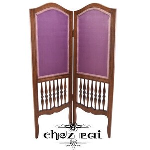 Vintage 35" French Beautiful Wooden Framed Paravent Folding Two Section Panel Purple Lilac Childrens Screen Room Divider / Chez Rai