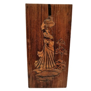 Vintage Wood Wall Plaque Marquetry Vintage Indian Woman Asian Lady Wall Hanging Room Decor Asian Interior Decor Asian Lover Gift / Chez Rai