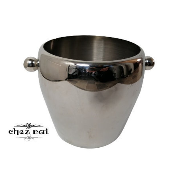 Vintage French Stainless Steel Champagne Cooler Champagne Bucket Icebucket Barware Celebration Wine Cooler Wedding Gift Idea / Chez Rai