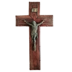 Vintage French Wood Wall Mounted Wall Hanging Crucifix Jesus On The Cross Religious Decor Catholic Gift Wooden Crucifix / Chez Rai