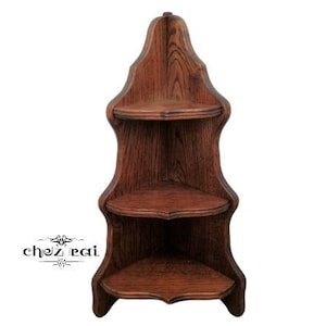 Vintage French Oak Hardwood Heavy Triple Corner Shelf Wall Display Unit Wall Fixing Hanging Ornament Farmhouse Display Rack / Chez Rai image 1