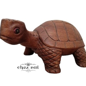 Vintage Tortue En Bois Tortue Statue Sculpture Sculptée à la Main Bois Décor Figurine Artisanale Bord de Mer Tropical Nautique Côtier / Chez Rai
