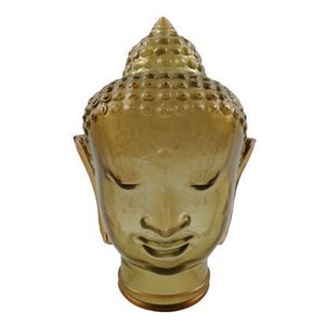 Vintage Gold Tinted Hollow Glass Buddha Head Sculpture Shelf Display Mannequin Head Wig Jewelry Decorative Photo Prop c 1990&#39;s  / Chez Rai