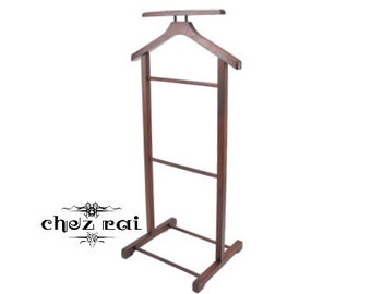 Vintage Franse Valet De Chambre Butler Valet Stand Enkele rij Houten Kleerhanger Pak B&B Office Cadeau voor hem c 1980's-90's / ChezRai