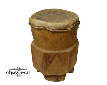Vintage African Drum Musical Instrument Wooden Drum Hand Drum Gift Idea Leather Drum West Africa Wood Musical Decor Peace / Chez Rai