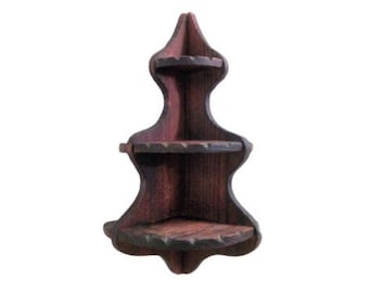 Vintage French Rustic Wooden Triple Corner Shelf Wall Display Unit Country Kitchen Farmhouse Rustic Display Shelf Spice Rack  / Chez Rai