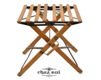 Vintage Portable Folding Stool EUREKA Slatted Wood And Metal With Handle Bench Seat Fisherman Gift Fishing Camping circa 1960's / Chez Rai