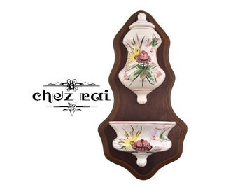 Vintage Miniature Wooden Plaque Faux Lavabo Ceramic Wall Hanging Wall Decorative Kitchen Farmhouse Garden Room Decor / Chez Rai