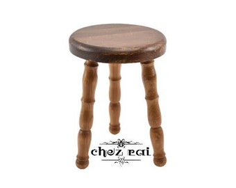 Vintage 14" Wooden Three Legged Round Stool Wood Plant Stand Farmhouse Cottage Seat Wood Tabouret Small Table Display Room / Chez Rai
