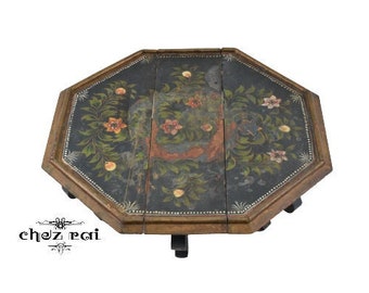 Vintage Beautiful Folding Wooden Hand Painted Tea Table Flowery Low Cha Table Chai Table Coffee Room Decor Housewarming Gift  / Chez Rai