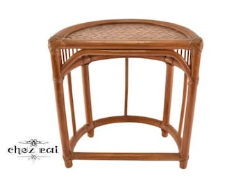 Vintage Rattan Bamboo D Side Coffee End Table Plant Stand Nightstand Living Room Cottage Lodge Bamboo Lover Gift / Chez Rai