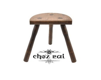 Vintage French 12" Small Wooden Tapered Legged Plain D Stool Room Display Farmhouse Cottage Plant Stand Wood Tabouret Gift Idea / ChezRai