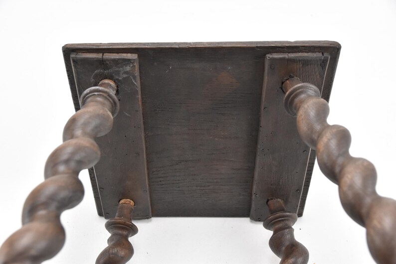 Antique Wooden Stool – Barley Twist Legs, Rustic Home Decor image 8