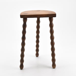 ChezRai - Vintage French 18&quot; Medium Height Wooden Unbraced Bobbin D Stool Plant Stand Room Display Farmhouse Cottage Barn Wood Tabouret
