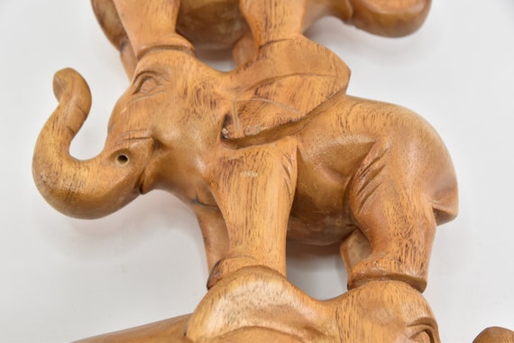 木製 象の彫刻 ヴィンテージ 木彫り像 インテリア 置物 木製 象の彫刻 ヴィンテージ 木彫り像 インテリア 置物 象の置物 3連
