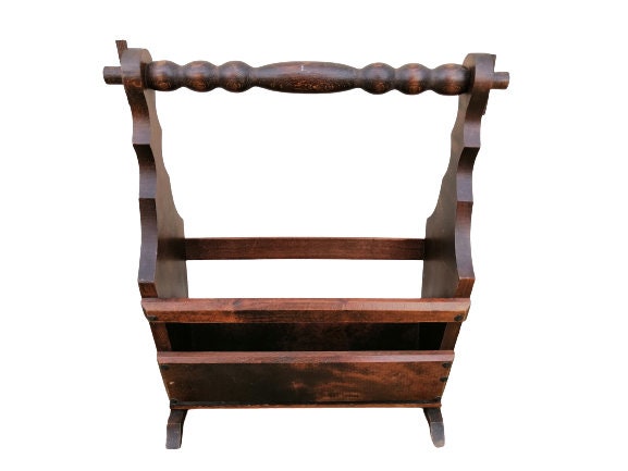 Vintage Français Wooden Magazine Rack Holder Storage Room Tiny Organise Living Heavy Wood Farmhouse 