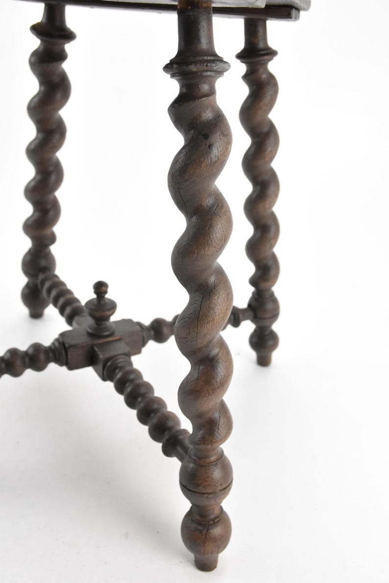 Antique Wooden Stool – Barley Twist Legs, Rustic Home Decor image 7
