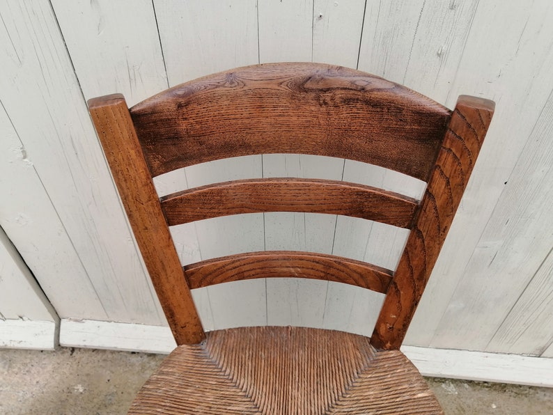 Vintage French Oak Hardwood Chair Rush Seat Framhouse Rustic Country Cottage Lodge Dinning Table Kitchen Chair Conservatory / Chez Rai image 2