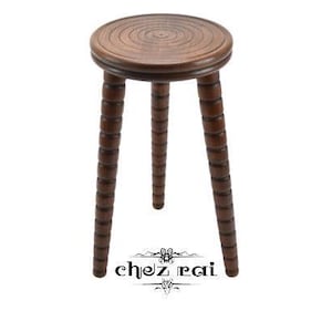 Vintage French 21&quot; Wooden Heavy Turned Top Round Stool Plant Stand Room Display Gift Idea Tabouret Housewarming Cottage Kitchen / ChezRai
