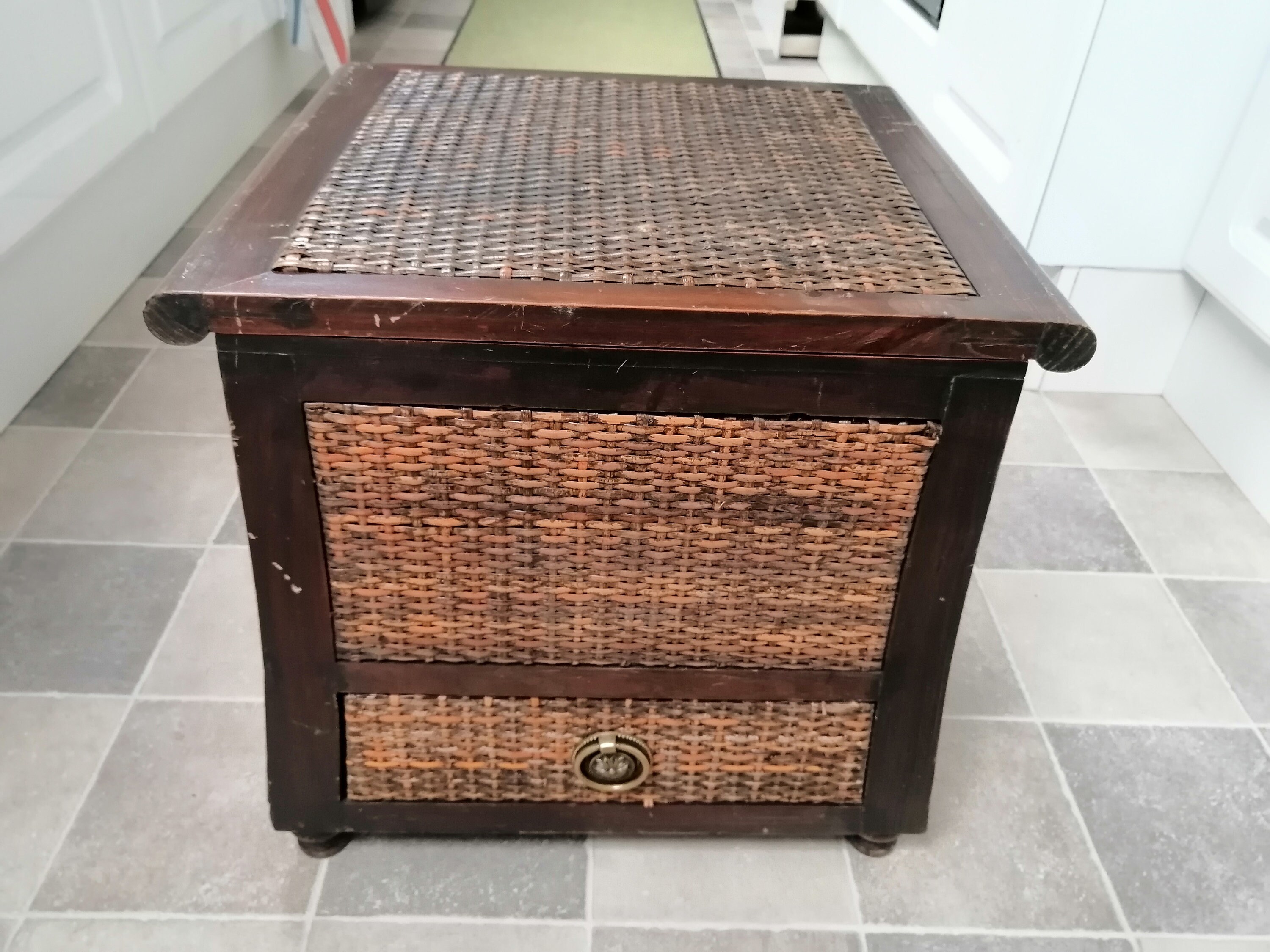 Vintage Rattan And Wood Bedside Table Nightstand Side Table Etsy
