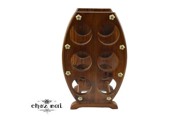 Vintage Français Found Hardwood Six Bottle Rack Wine Storage Red Holder Stand Display Cabinet Shelf 