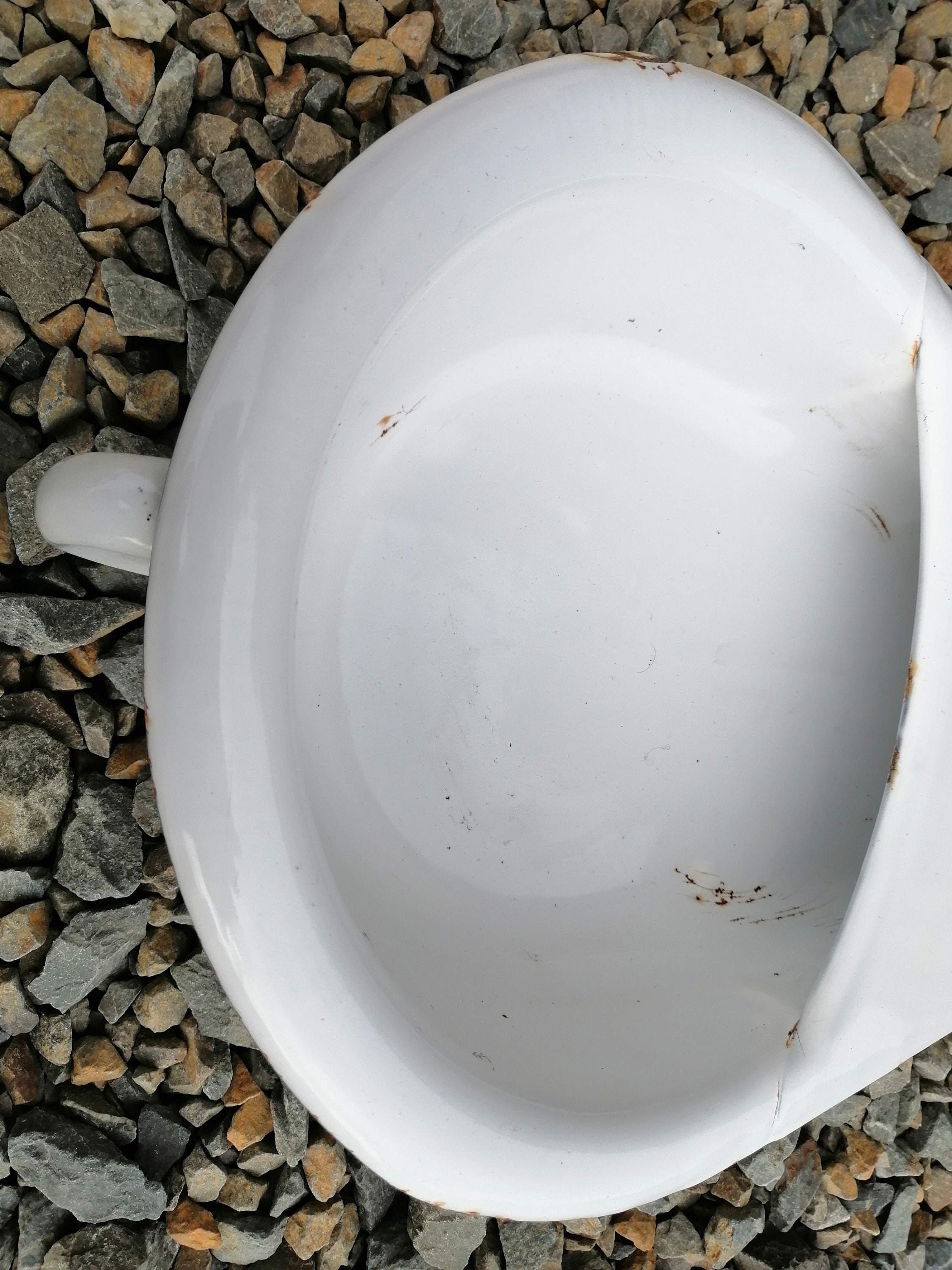 Vintage French Bedpan Enameled Metal Hospital Pan Garden Etsy