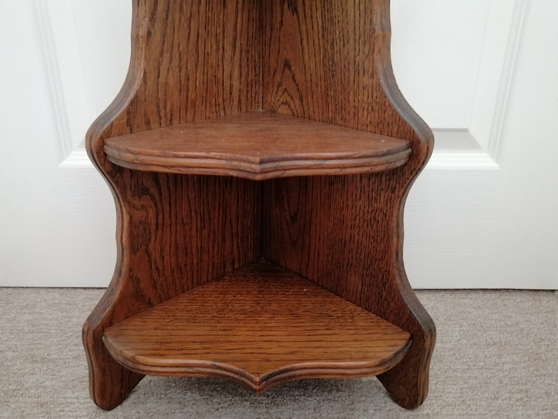 Vintage French Oak Hardwood Heavy Triple Corner Shelf Wall Display Unit Wall Fixing Hanging Ornament Farmhouse Display Rack / Chez Rai image 4