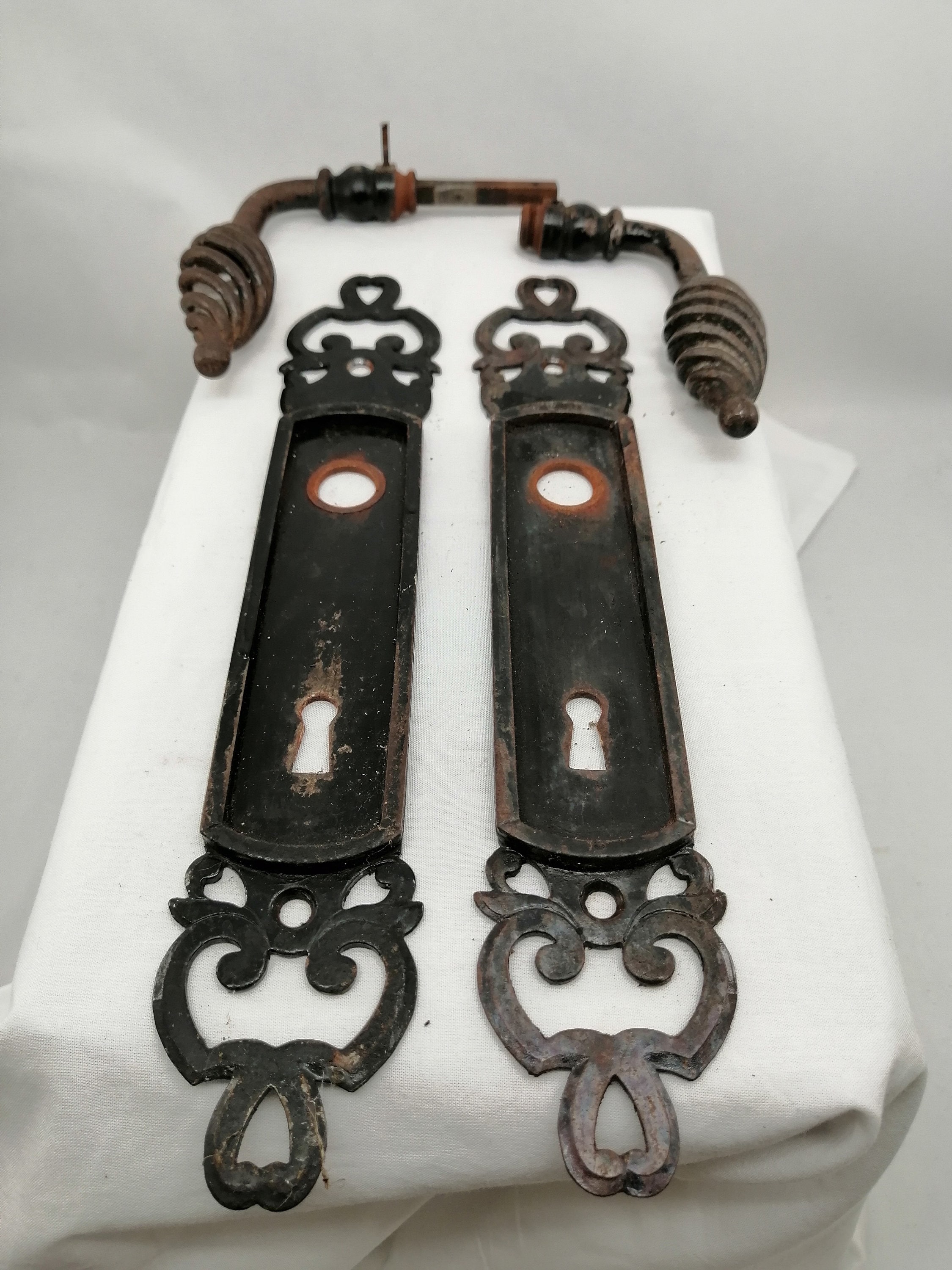 Vintage French Traditional Door Handles Black Cast Iron Door Etsy