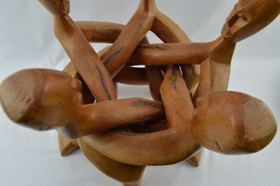 ヴィンテージ アフリカ ケニア オブジェ 【A】 Vintage African Large Carved Wood Figurines Foldable Stand