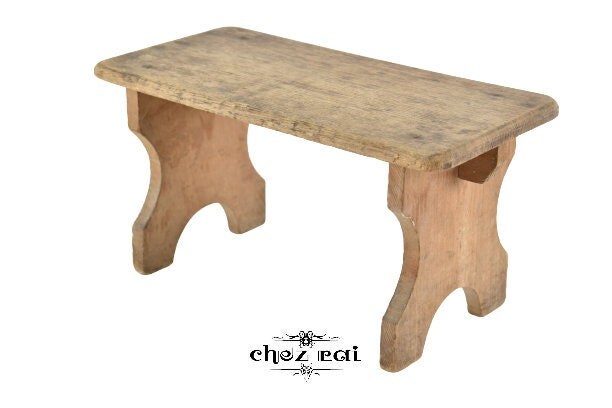 Vintage Français Found Wood Mini Bench Step Stool Milking Seat Kid's Room Nursery Toy Display Plant 