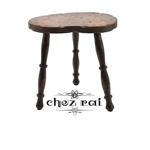 Vintage French 14&quot; Wooden Kidney Shaped Three Legged Stool Plant Stand Cottage Farmhouse Gift Idea Room Display Wood Tabouret / ChezRai