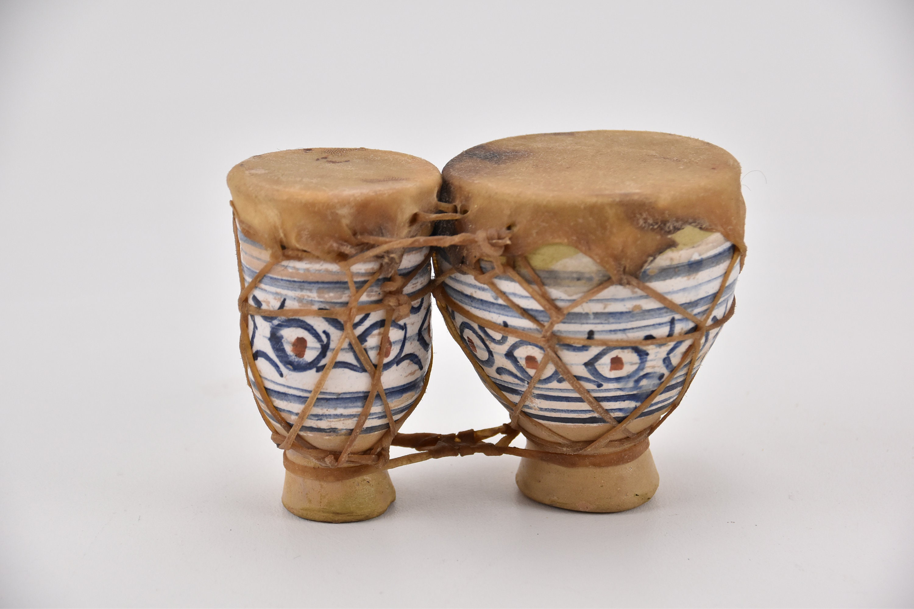 Traditional Rai Instrument Vintage Small Hand Painted African Moroccan Leather Twin Drum Musical ...