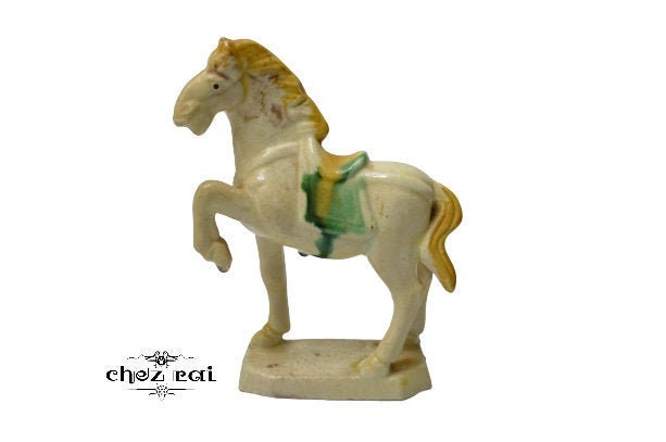 Vintage Horse Ceramic Chinese Tang Figurine Statue Glazed Dynasty Style Figure Shelf Gift Idea/Chez 